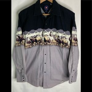 Panhandle Slim Western Graphics Shirt Pearl Snap Horse Long Sleeve Mens Sz M L6
